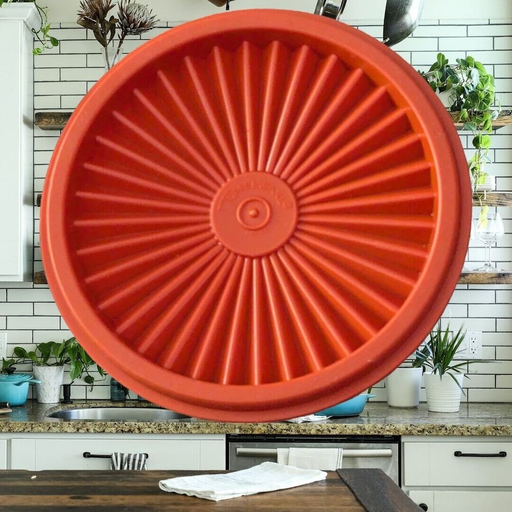 Vintage Tupperware Servalier Lid #812-42 Harvest Orange Starburst Replacement 5"